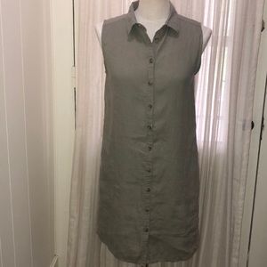 adrienne vittadini linen button down sleeveless dress olive green size M